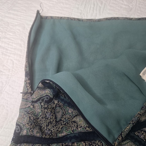 Vtg DKNY Womens 8 Midi Paisley Skirt Asymmetrical Lace‎ Hem Teal Fairy Y2K 90s - Picture 13 of 16